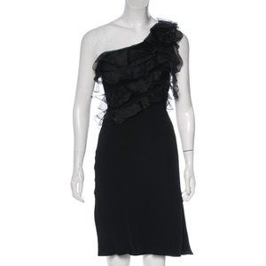 Black Valentino One Shoulder Ruffle Dress